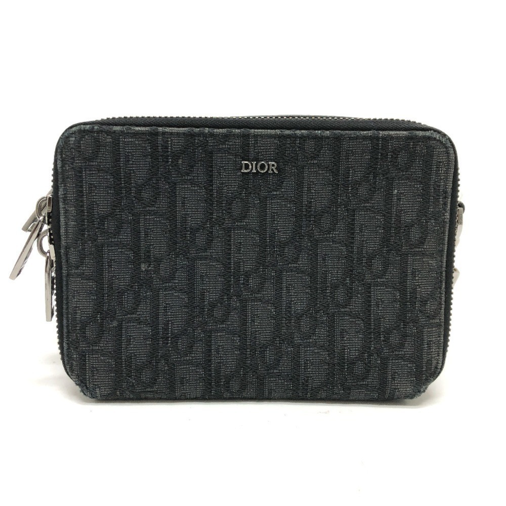 CHRISTIAN DIOR Blue Canvas Messenger Shoulder Bag